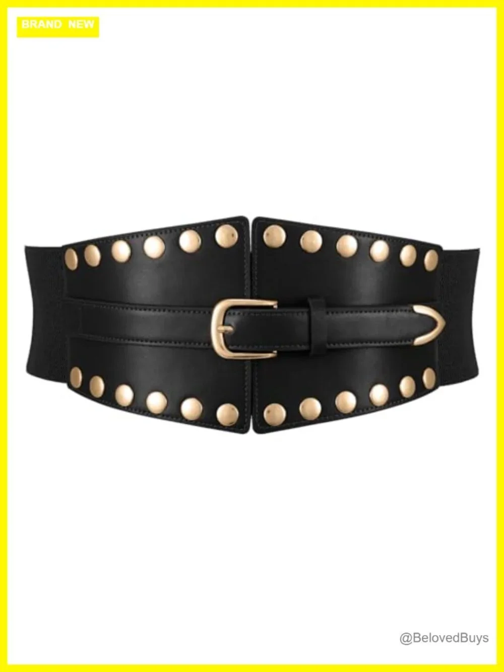 Wide Corset Elastic Waist Belt Faux Leather Punk Studded Dresses